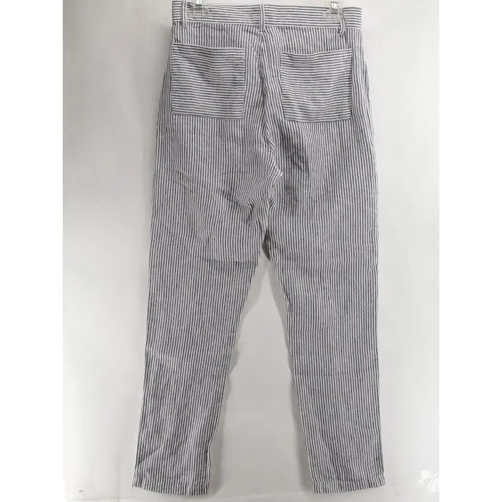NWT Alex Crane Mens 28x30 Navy White Striped Pants 100% Linen Relaxed Fit
